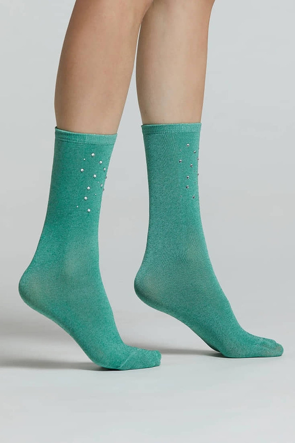 CZ ACANTO WOMAN COTTON LUREX SOCKS WITH RHINESTONES APPLICATIONS