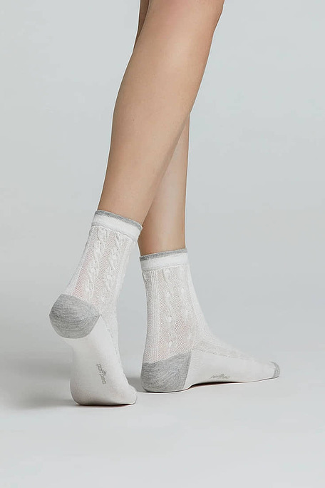 CZ LOTO COTTON SOCKS TRICOT EFFECT WITH TOE HEEL AND STRIPE ON CUFF IN CONTRAST COLOR