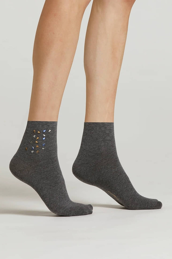 CZ TRIFOGLIO WOMAN COTTON SOCKS WITH COLORFULL STRASS AND ROLL-TOP CUFF