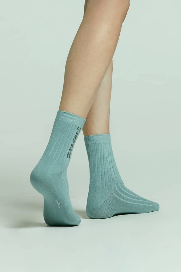 CZ CAMPANELLA WOMAN RIB COTTON SOCKS WITH STRASS DECORATIONS