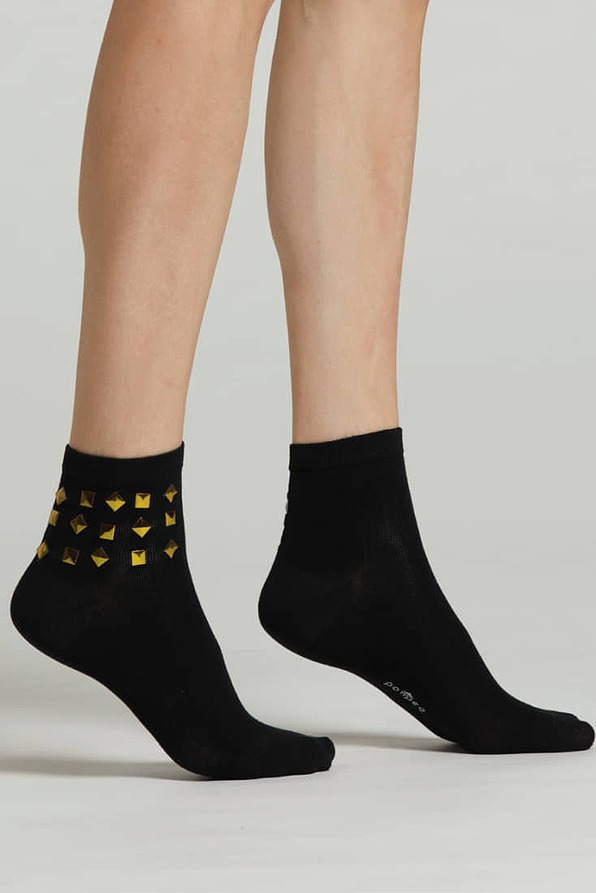 CZ GAROFANO WOMAN COTTON SOCKS WITH PYRAMID GOLD STUDS DECORATION