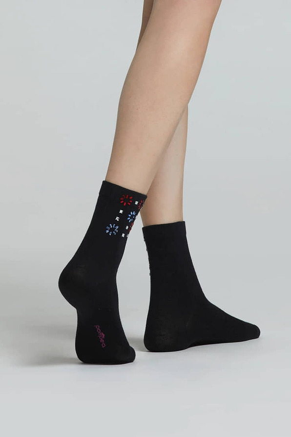 CZ GIACINTO WOMAN COTTON SOCKS WITH STRASS DECORATIONS