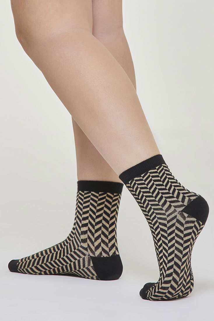 ΓΥΝΑΙΚΕΙΑ ΒΑΜΒΑΚΕΡΗ ΗΜΙΚΟΝΤΗ ΚΑΛΤΣΑ ΜΕ ΧΡΥΣΟ LUREX ΚΑΙ ΣΧΕΔΙΑ ΡΙΓΕ, ΨΑΡΟΚΟΚΚΑΛΟ ΚΑΙ PIED DE POULE - CZ ARTEMIDE