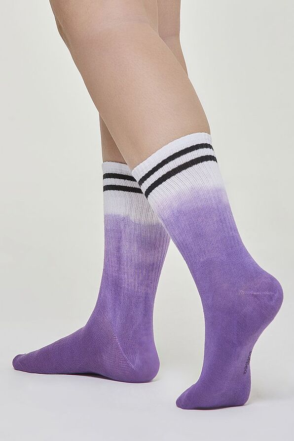 WOMAN COTTON NORMAL TENNIS SOCKS WITH TIE-DYE FADE EFFECT STRIPES AND SEAMLESS TOES - CZ TENNIS ARYA