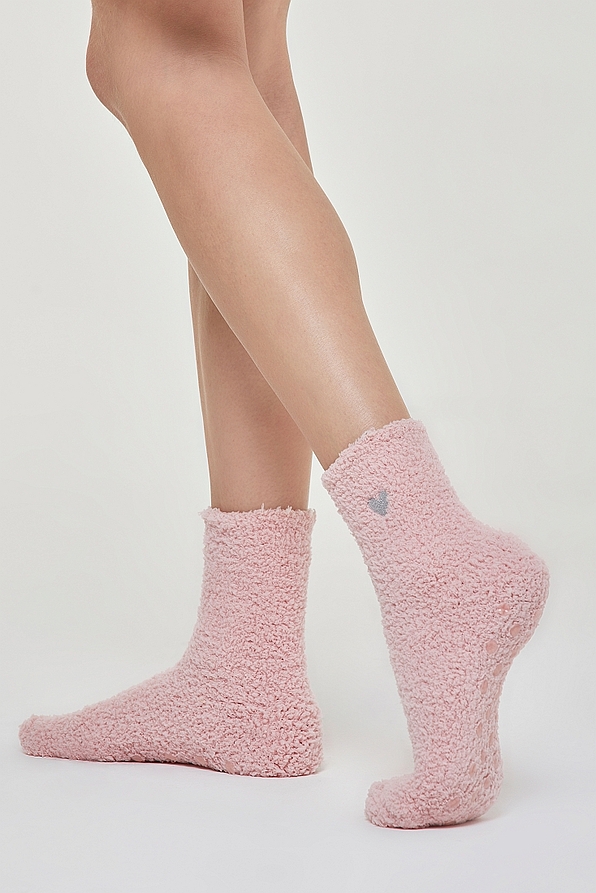 WOMAN ANTI-SLIP NIGHT SOCKS WITH ABS AND SIDE LUREX EMBROIDERED HEART LAMP EFFECT - ABS CIRCE