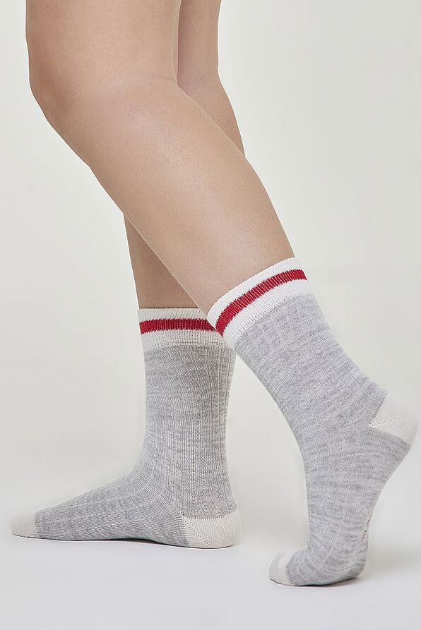 UNISEX SLUB COTTON NORMAL SOCKS WITH TOE HEEL AND CUFF IN CONTRAST COLOR AND STRIPY PATTERN AT CUFF - CZ ANDRE