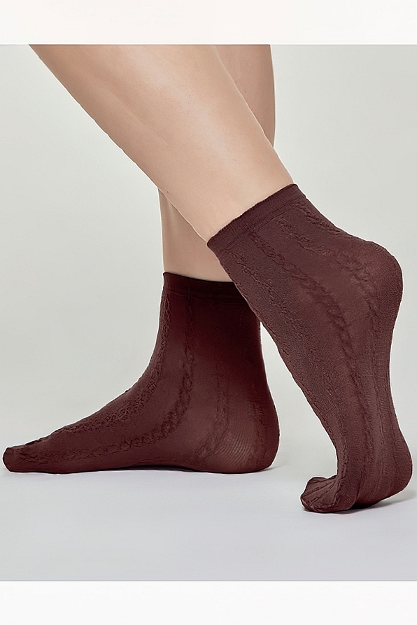 WOMAN OPAQUE MICROFIBRE SOCKS WITH VERTICAL TRICOT MOTIF - CZ MARINA
