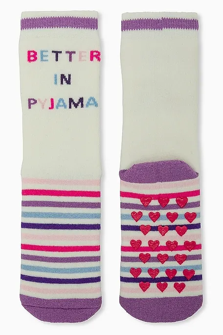 GIRL TERRY-COTTON SLIPPERS ANTI-SLIP WITH ABS AND STRIPY PATTERN WITH WRITINGS - ABS CZ F. LARA