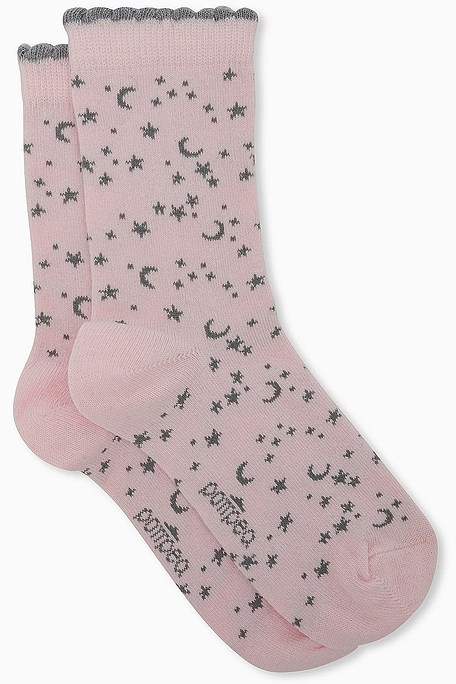 GIRL COTTON NORMAL SOCKS WITH MOON AND STARS PATTERN - CZ BIMBA NERIS