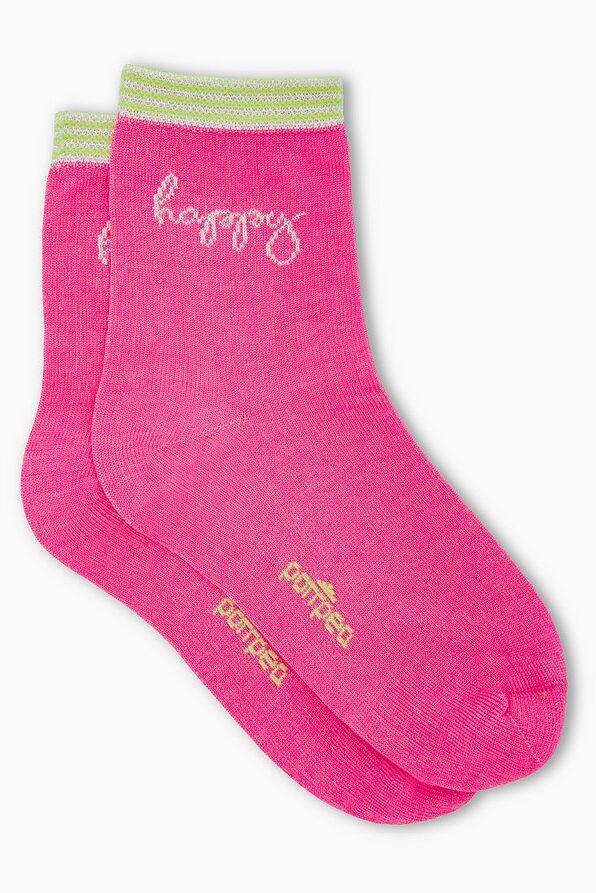 GIRL THIN MERCERIZED COTTON SOCKS WITH STRIPED CUFF AND LAME LETTERING - CZ BIMBA LIDIA