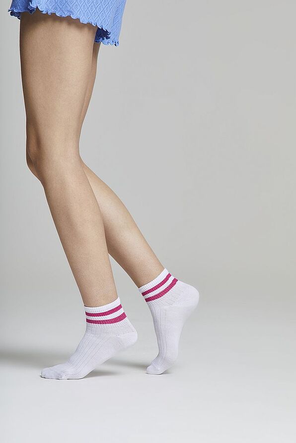 WOMAN THIN COMBED COTTON SOCKS WITH STRIPES IN CONTRAST COLOR ON CUFF -CZ MARTA
