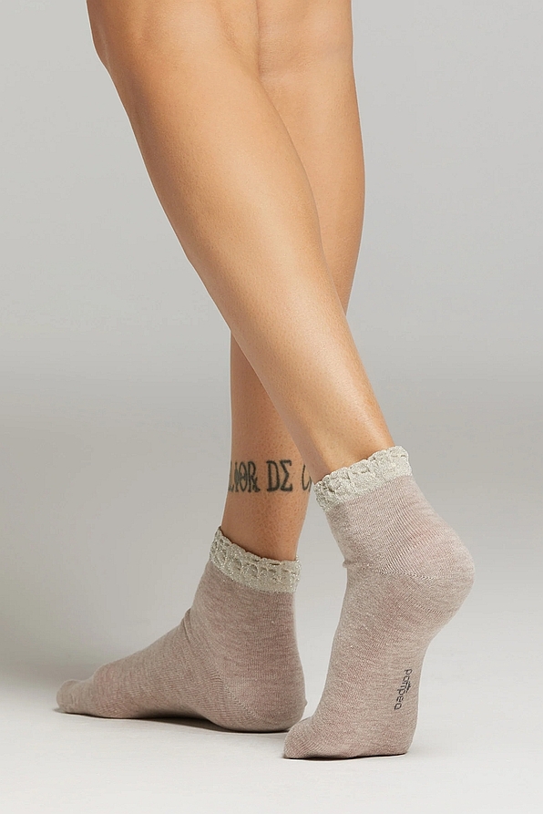 WOMAN ANKLE COTTON SOCKS WITH EMBOSSED LAME CUFF-CZ TOSCA