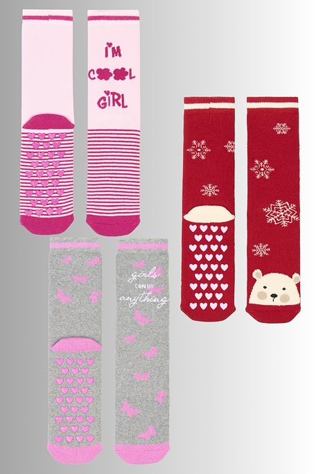 GIRL TERRY-COTTON SLIPPERS ANTI-SLIP WITH ABS X-MAS STRIPY OR BUTTERFLIES PATTERN-ABS CZ F.KARA