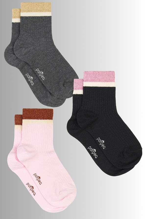 GIRL RIBBED WARM COTTON SOCKS WITH LAME CUFFS-CZ BIMBA STACIE