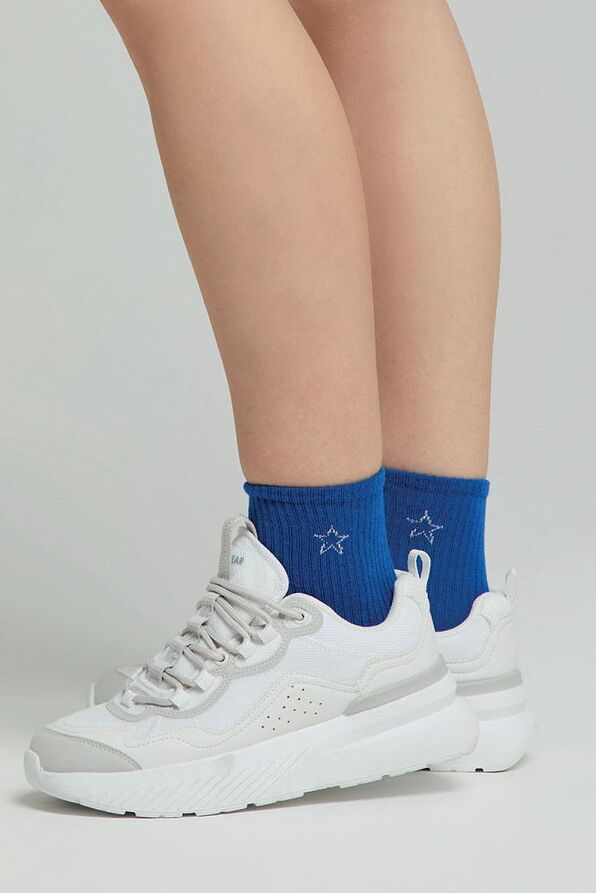 WOMAN COMBED COTTON FASHION ANKLE SOCKS WITH CONTRASTING JACQUARD STAR DESIGN AND LAMΙ DETAILS-CZ ANASTASIA