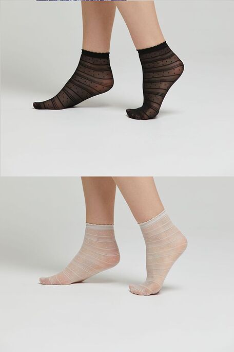 WOMAN SHEER ELASTIC ANKLE SOCKS WITH POLKA DOTS-STRIPES PATTERNS & SCALLOPS CUFF-CZX2 PETRA