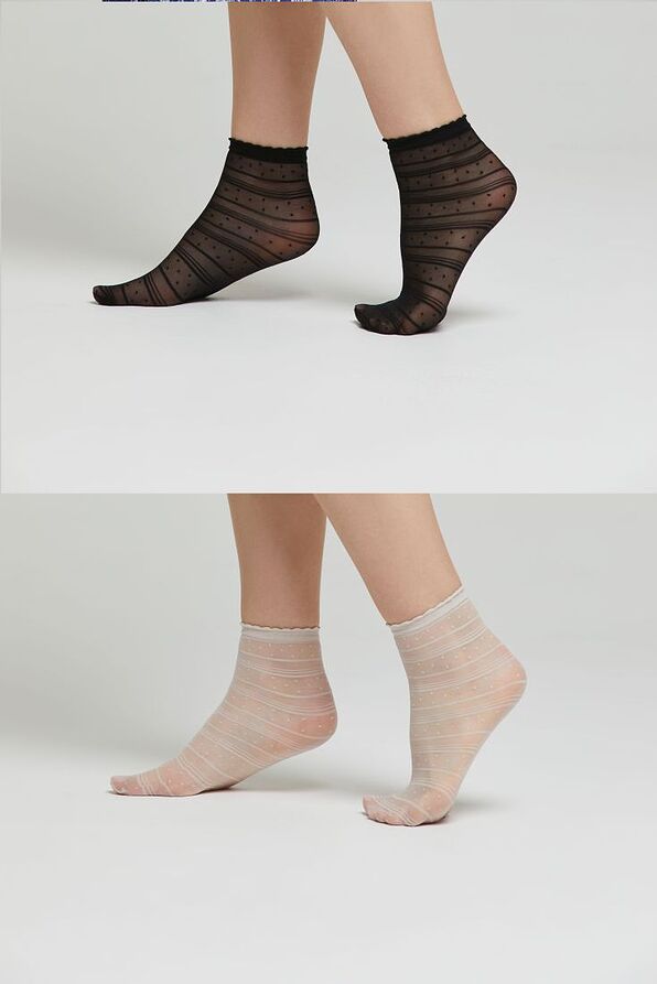 WOMAN SHEER ELASTIC ANKLE SOCKS WITH POLKA DOTS-STRIPES PATTERNS & SCALLOPS CUFF-CZX2 PETRA