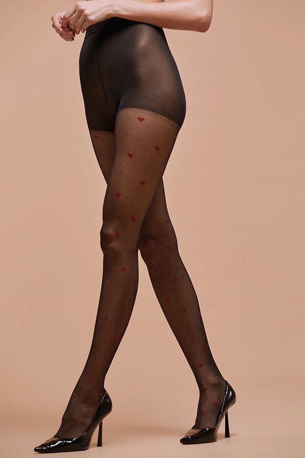 WOMAN SHEER ELASTIC TIGHTS 40DEN WITH RED HEARTS-CL RUBINO