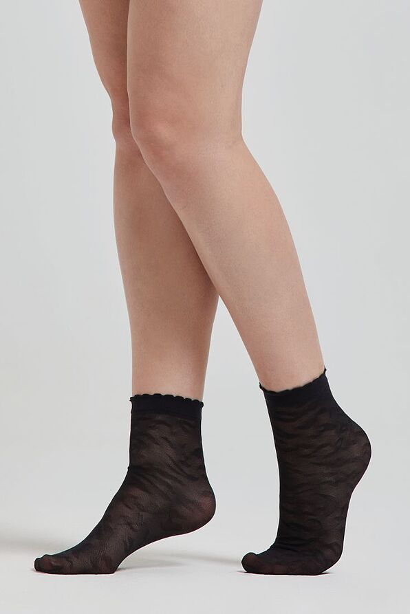 WOMAN SHEER SOCK IN POLYAMIDE WITH SCALLOPED EDGE AND ANIMALIER MOTIF-CZ OPALE