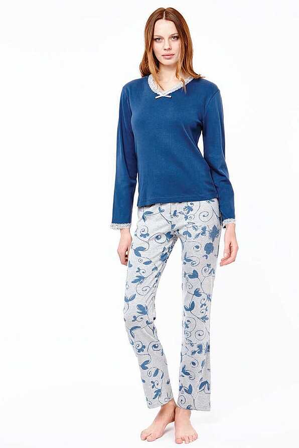 PJ NORE WOMAN LONG COTTON PYJAMAS FLORAL WITH LACE DETAILS AND OPEN LEGS