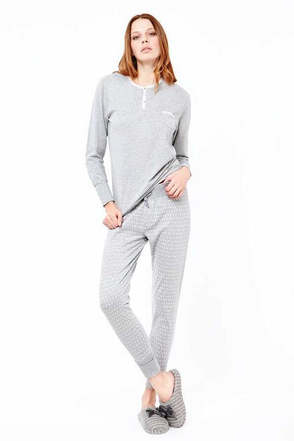 PJ GENIL WOMAN LONG COTTON PYJAMAS WITH HEARTS PATTERN BUTTON OPENING AND CUFFED LEGS
