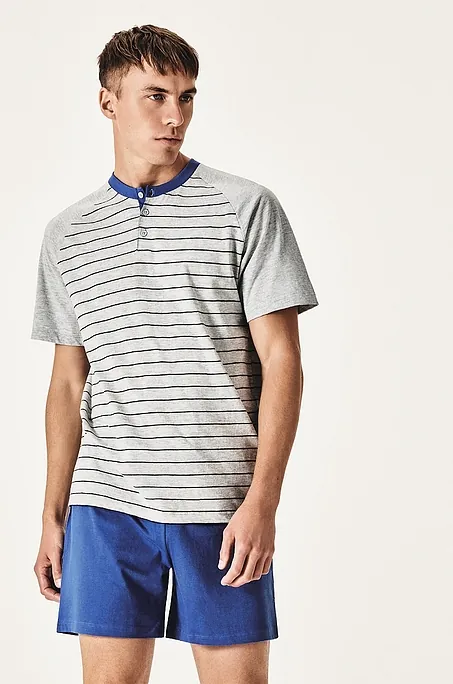 PJ ALBARELLA - ΑΝΔΡΙΚΗ ΒΑΜΒΑΚΕΡΗ ΠΥΤΖΑΜΑ ΜΕ ΜΑΝΙΚΙ ΚΑΙ ΒΕΡΜΟΥΔΑ