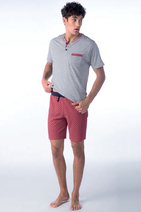 MAN SHORT COTTON PYJAMAS SERAPH TOP WITH POCKET AND PRINTED BERMUDAS-PJ MERCURIO