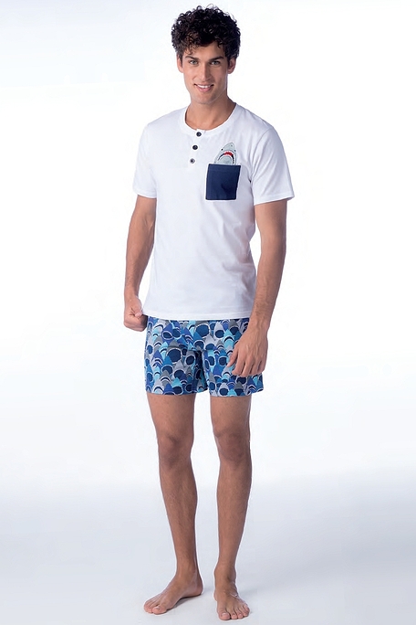 MAN SHORT COTTON PYJAMAS SERAPH TOP WITH POCKET AND PRINTED BERMUDAS-PJ SQUALO
