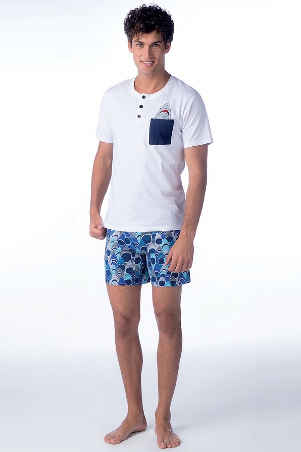 MAN SHORT COTTON PYJAMAS SERAPH TOP WITH POCKET AND PRINTED BERMUDAS-PJ SQUALO