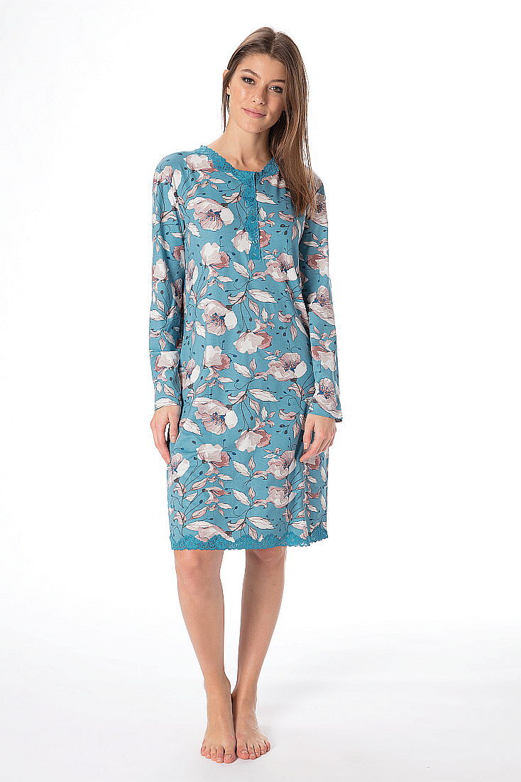 POMPEA ESTER - ΓΥΝΑΙΚΕΙΑ VISCOSE ΝΥΧΤΙΚΙΑ ΜΕ ΜΑΚΡΥ ΜΑΝΙΚΙ ΚΑΙ ΣΧΕΔΙΟ ΛΟΥΛΟΥΔΙΑ