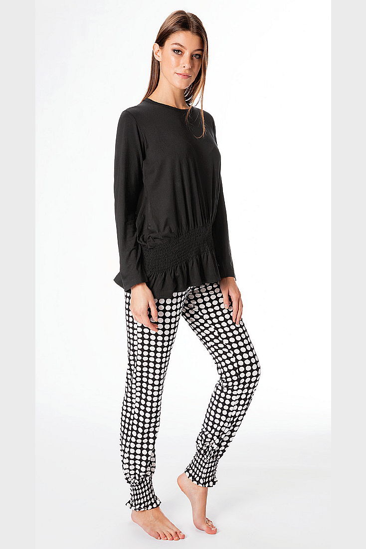 POMPEA THEA - ΓΥΝΑΙΚΕΙΑ VISCOSE ΠΥΤΖΑΜΑ ΜΕ ΜΑΚΡΥ ΜΑΝΙΚΙ ΚΑΙ ΠΟΥΑ ΣΧΕΔΙΟ ΣΤΟ ΠΑΝΤΕΛΟΝΙ