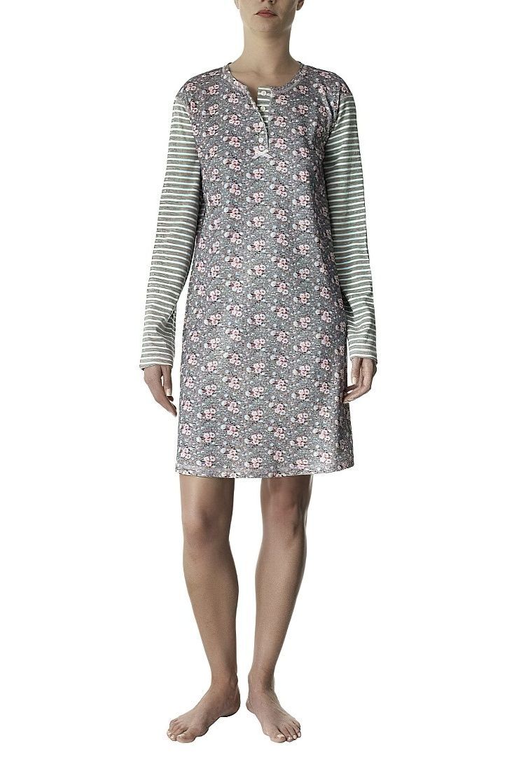 POMPEA ANGY - ΓΥΝΑΙΚΕΙΑ ΒΑΜΒΑΚΕΡΗ INTERLOCK ΝΥΧΤΙΚΙΑ ΜΕ ΜΑΚΡΥ ΜΑΝΙΚΙ ΚΑΙ ΣΧΕΔΙΟ ΛΟΥΛΟΥΔΙΑ