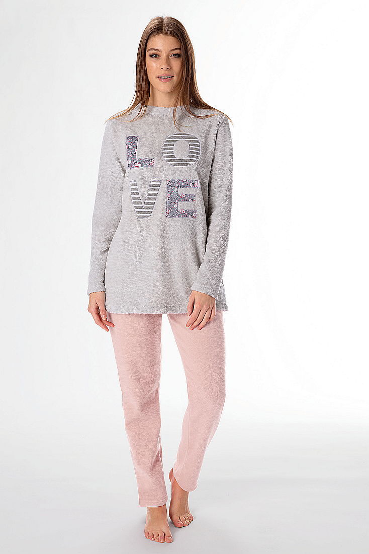 POMPEA ALEXIS - ΓΥΝΑΙΚΕΙΑ FLEECE  ΠΥΖΑΜΑ ΜΕ ΜΑΚΡΥ ΜΑΝΙΚΙ ΚΑΙ ΣΧΕΔΙΟ LOVE