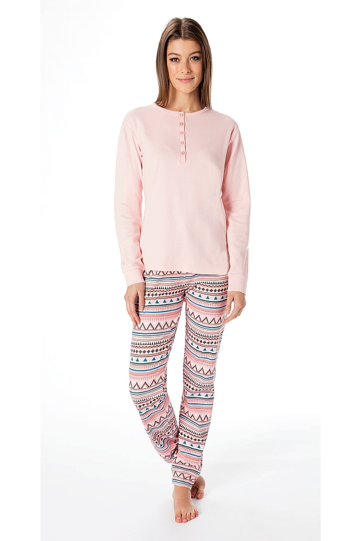 HILDA - ΓΥΝΑΙΚΕΙΑ ΒΑΜΒΑΚΕΡΗ INTERLOCK ΠΥΤΖΑΜΑ ΜΕ ΜΑΚΡΥ ΜΑΝΙΚΙ ΚΑΙ ΣΧΕΔΙΟ ΣΤΟ ΠΑΝΤΕΛΟΝΙ