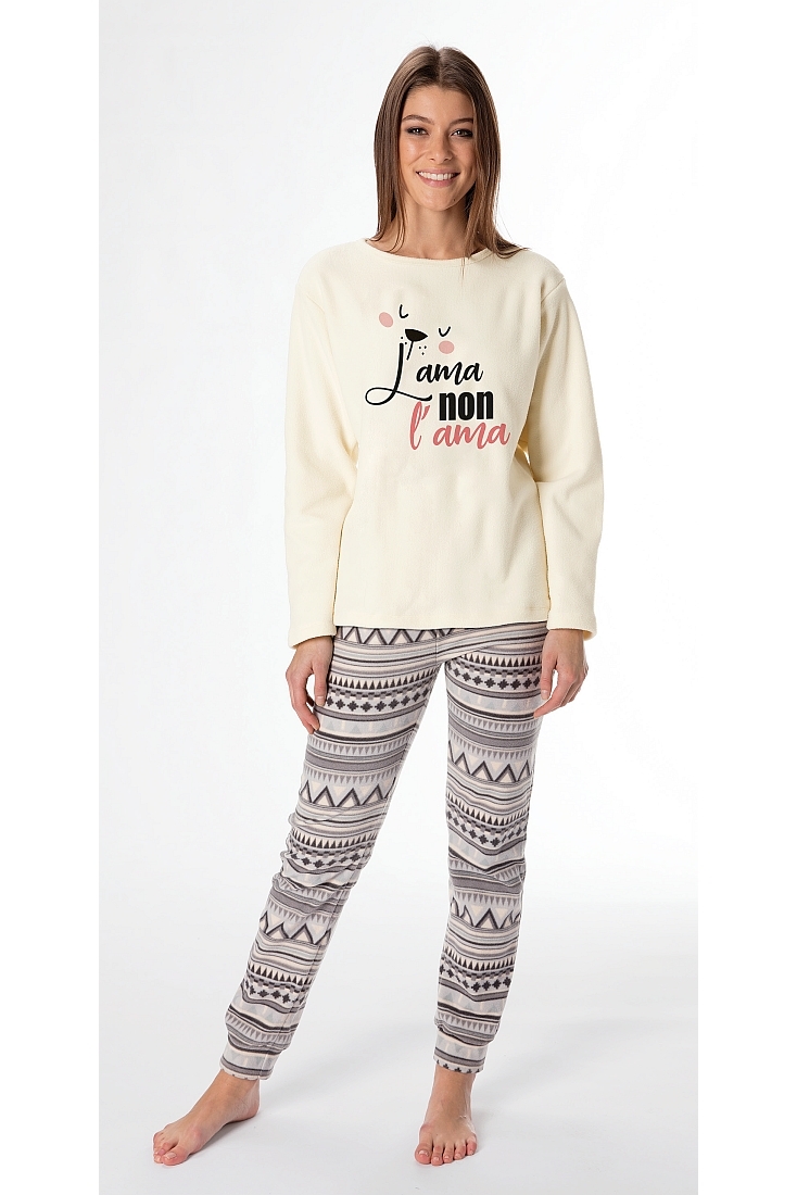 POMPEA CIRANO - ΓΥΝΑΙΚΕΙΑ FLEECE  ΠΥΤΖΑΜΑ ΜΕ ΜΑΚΡΥ ΜΑΝΙΚΙ ΚΑΙ ΣΧΕΔΙΟ ΣΤΟ ΚΟΛΑΝ