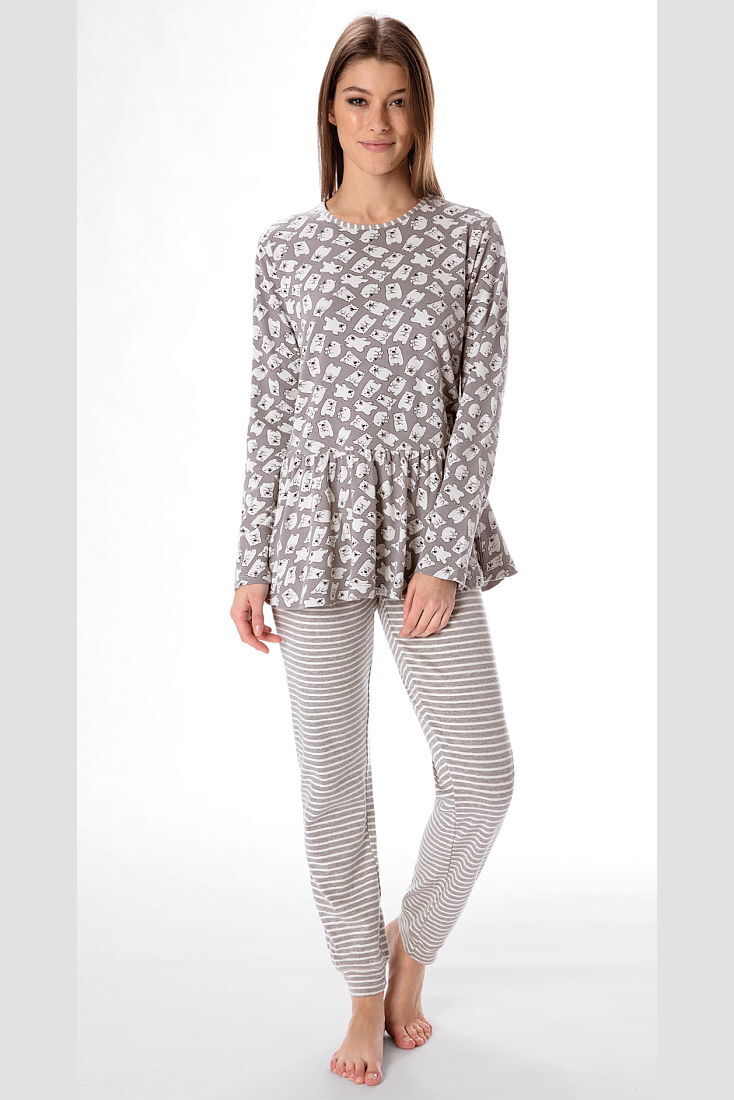 POMPEA CAROLINE - ΓΥΝΑΙΚΕΙΑ ΒΑΜΒΑΚΕΡΗ INTERLOCK ΠΥΤΖΑΜΑ ΜΕ ΣΧΕΔΙΟ ΑΡΚΟΥΔΑΚΙΑ ΠΑΝΩ