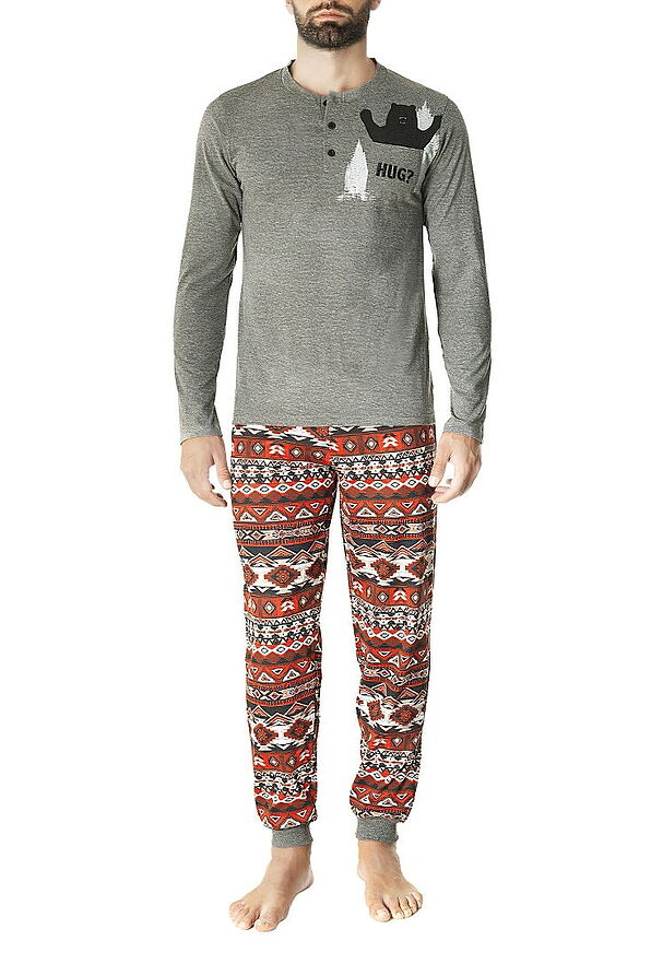 POMPEA EDGAR-GREY/RED GEOMETRIC PATTERN COTTON PYJAMAS