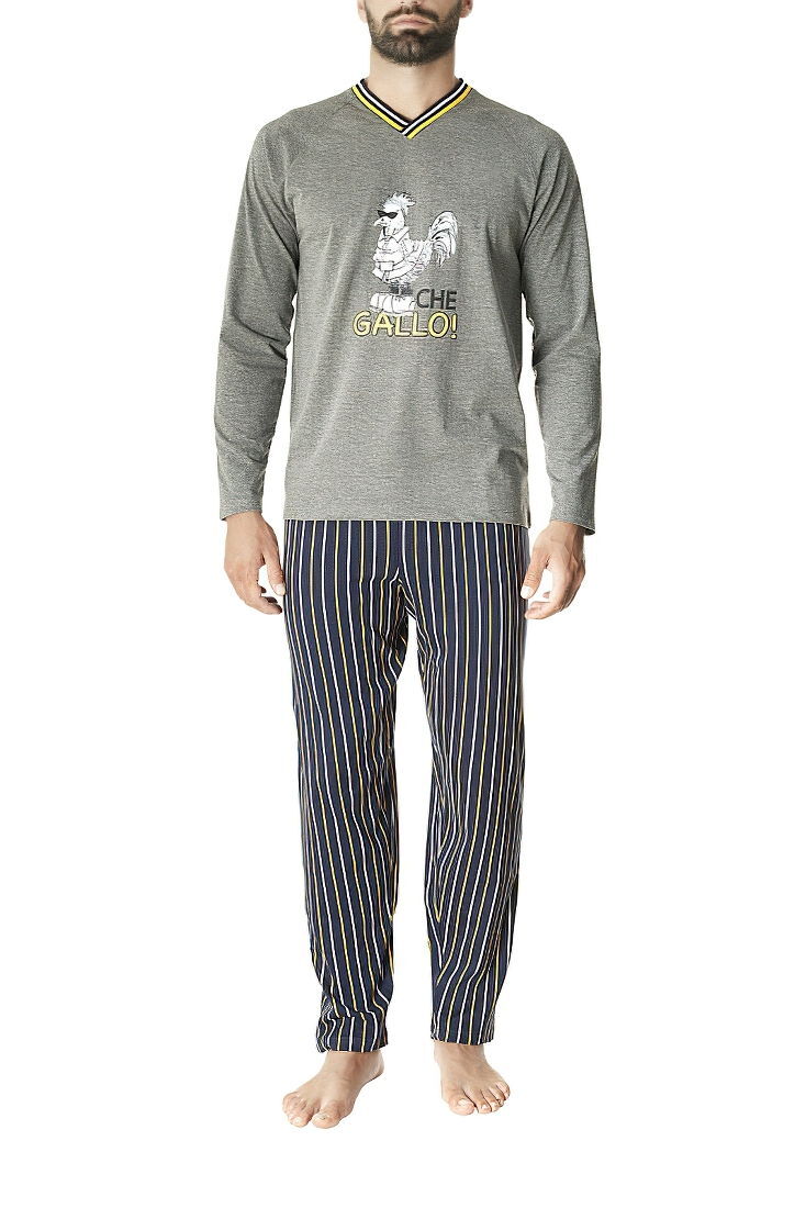 POMPEA PATRICK - ΑΝΔΡΙΚΗ ΒΑΜΒΑΚΕΡΗ INTERLOCK ΠΥΤΖΑΜΑ ΜΕ ΜΑΚΡΥ ΜΑΝΙΚΙ ΚΑΙ ΣΧΕΔΙΟ ΚΟΚΟΡΑ