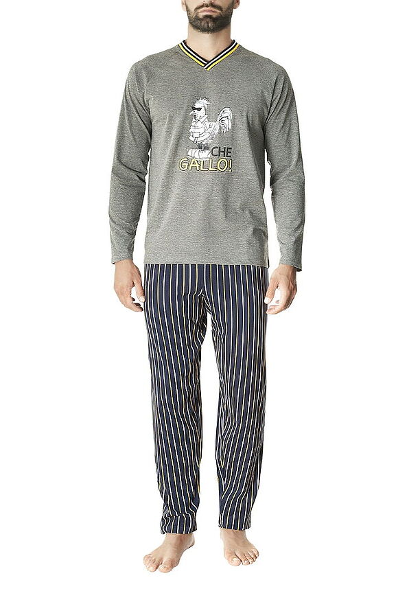 POMPEA PATRICK- GREY MELANZE COTTON PYJAMAS WITH STRIPES