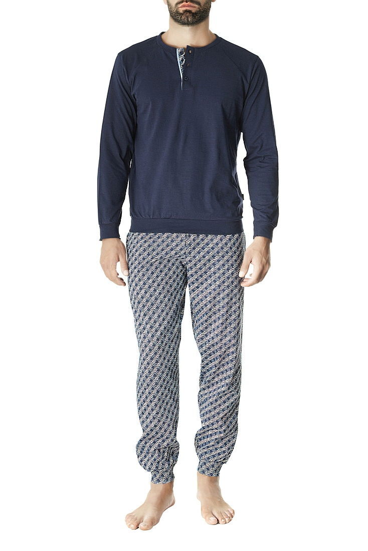 POMPEA GABRIEL - ΑΝΔΡΙΚΗ ΒΑΜΒΑΚΕΡΗ ΠΥΤΖΑΜΑ ΜΕ ΜΑΚΡΥ ΜΑΝΙΚΙ,  ΚΑΙ ΜΙΚΡΟ ΚΑΡΟ ΣΤΟ ΠΑΝΤΕΛΟΝΙ