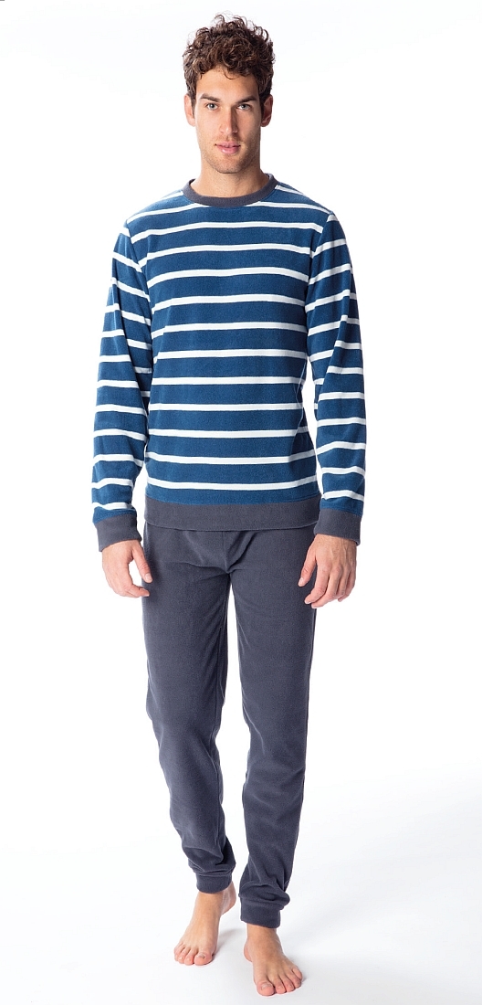 MARCEL - ΑΝΔΡΙΚΗ FLEECE ΠΥΤΖΑΜΑ ΜΕ ΜΑΚΡΥ ΜΑΝΙΚΙ ΚΑΙ  ΣΧΕΔΙΟ ΡΙΓΕΣ ΣΤΟ ΠΑΝΩ ΜΕΡΟΣ