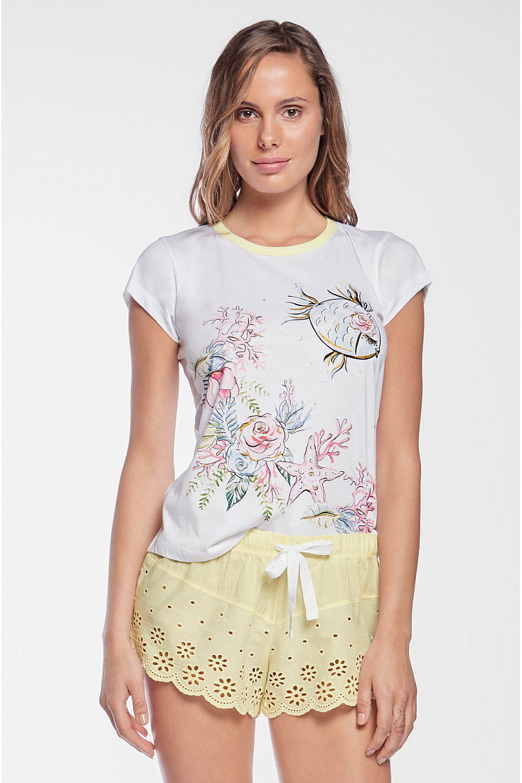 POMPEA PRISCA - ΓΥΝΑΙΚΕΙΑ ΒΑΜΒΑΚΕΡΗ ΠΥΤΖΑΜΑ ΜΕ ΚΟΝΤΟ ΜΑΝ.,ΛΑΙΜΟΚΟΨΗ,ΣΧ. ΚΟΡΑΛΙΑ & ΛΟΥΛΟΥΔΙΑ,ΣΟΡΤΣ ΚΟΦΤΟ ΣΧ