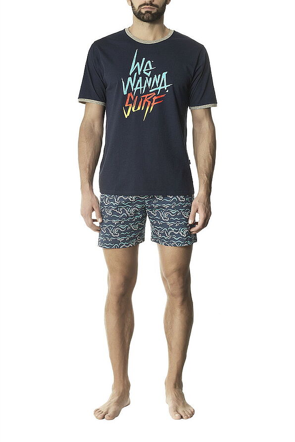 POMPEA FURIO - MEN COTTON SHORT PYJAMAS WITH SURF PATTERN