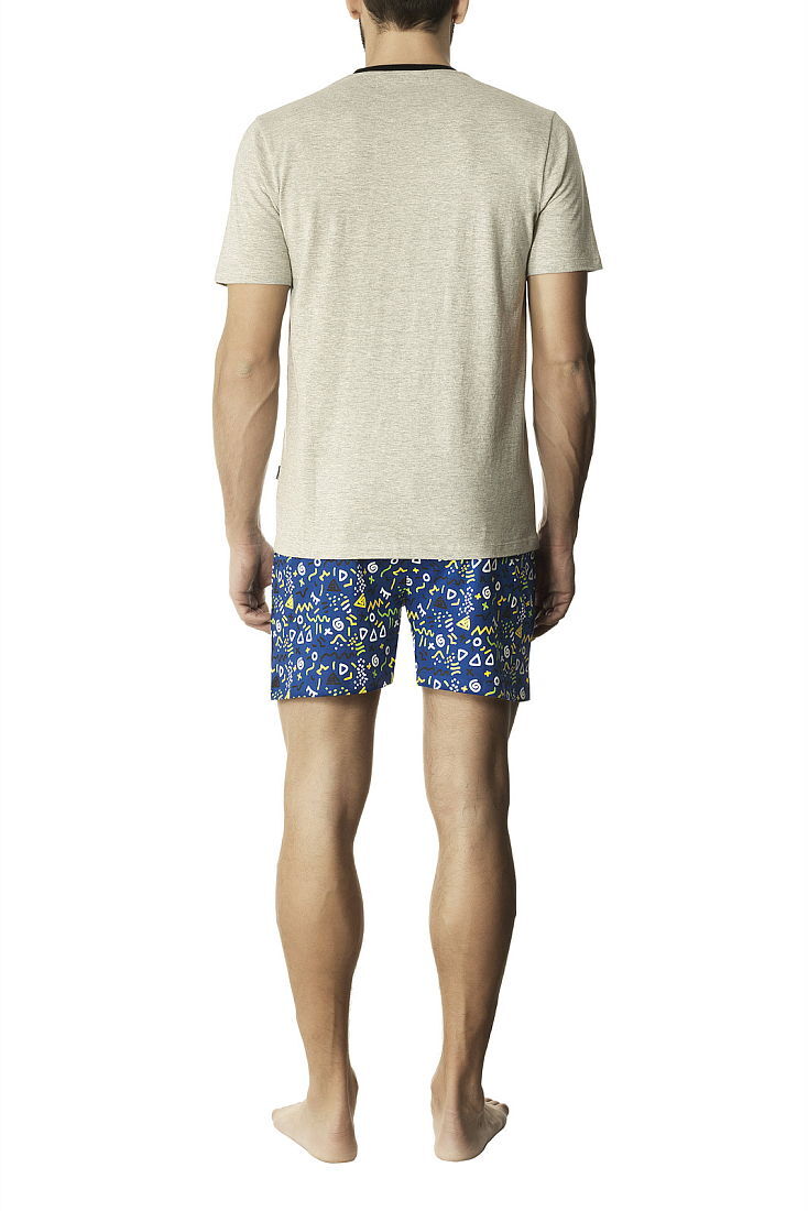 POMPEA BORIS - ΑΝΔΡΙΚΗ ΒΑΜΒΑΚΕΡΗ ΠΥΤΖΑΜΑ ΜΕ ΚΟΝΤΟ ΜΑΝΙΚΙ, ΛΑΙΜΟΚΟΨΗ ΚΑΙ  ΜΕ ΣΧΕΔΙΟ  SMILE