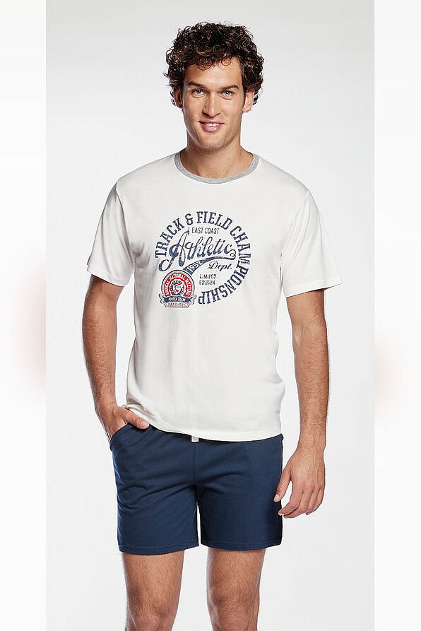 POMPEA AMEDEO - ΑΝΔΡΙΚΗ ΒΑΜΒΑΚΕΡΗ ΠΥΤΖΑΜΑ ΜΕ ΚΟΝΤΟ ΜΑΝΙΚΙ ΛΑΙΜΟΚΟΨΗ ΚΑΙ ΣΟΡΤΣ ΜΕ ΣΧΕΔΙΟ ATHLETIC