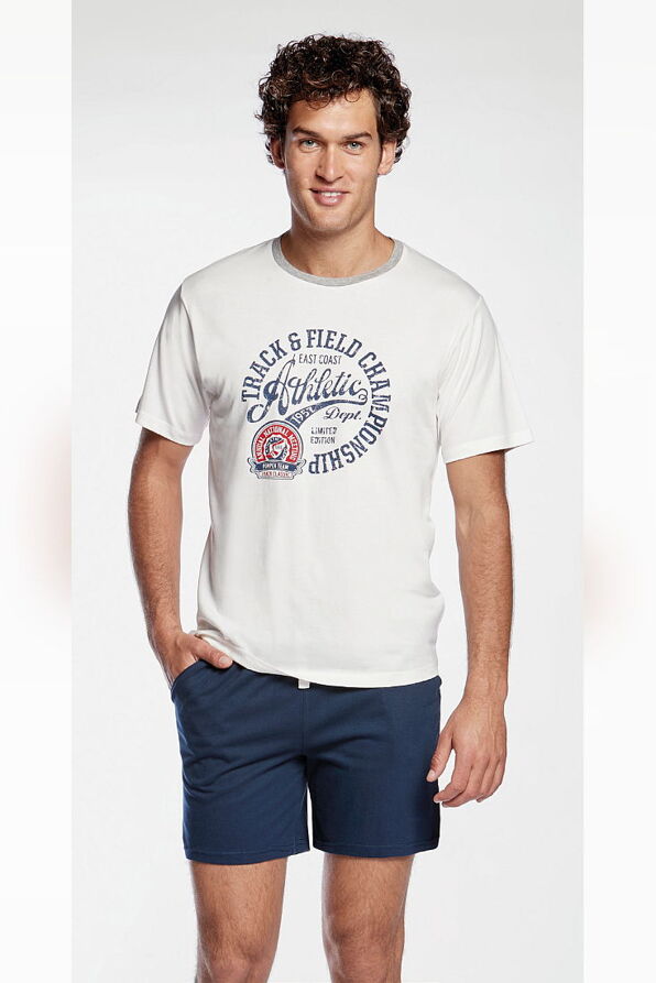 POMPEA AMEDEO - ΑΝΔΡΙΚΗ ΒΑΜΒΑΚΕΡΗ ΠΥΤΖΑΜΑ ΜΕ ΚΟΝΤΟ ΜΑΝΙΚΙ ΛΑΙΜΟΚΟΨΗ ΚΑΙ ΣΟΡΤΣ ΜΕ ΣΧΕΔΙΟ ATHLETIC