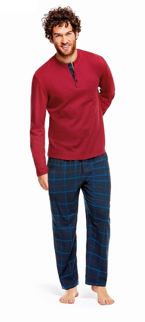 POMPEA YAGO -  ΑΝΔΡΙΚΗ ΒΑΜΒΑΚΕΡΗ ΠΥΤΖΑΜΑ ΜΕ ΜΑΚΡΥ ΜΑΝΙΚΙ, INTERLOCK ΕΠΑΝΩ ΚΑΙ ΡΙΓΕ FLANNEL ΠΑΝΤΕΛΟΝΙ