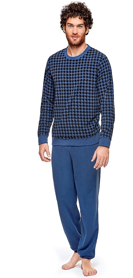 POMPEA ZENO - ΑΝΔΡΙΚΗ ΒΑΜΒΑΚΕΡΗ ΠΥΤΖΑΜΑ FLEECE ΜΕ ΜΑΚΡΥ ΜΑΝΙΚΙ KAI PIED DE POULE ΣΤΟ ΠΑΝΩ ΜΕΡΟΣ