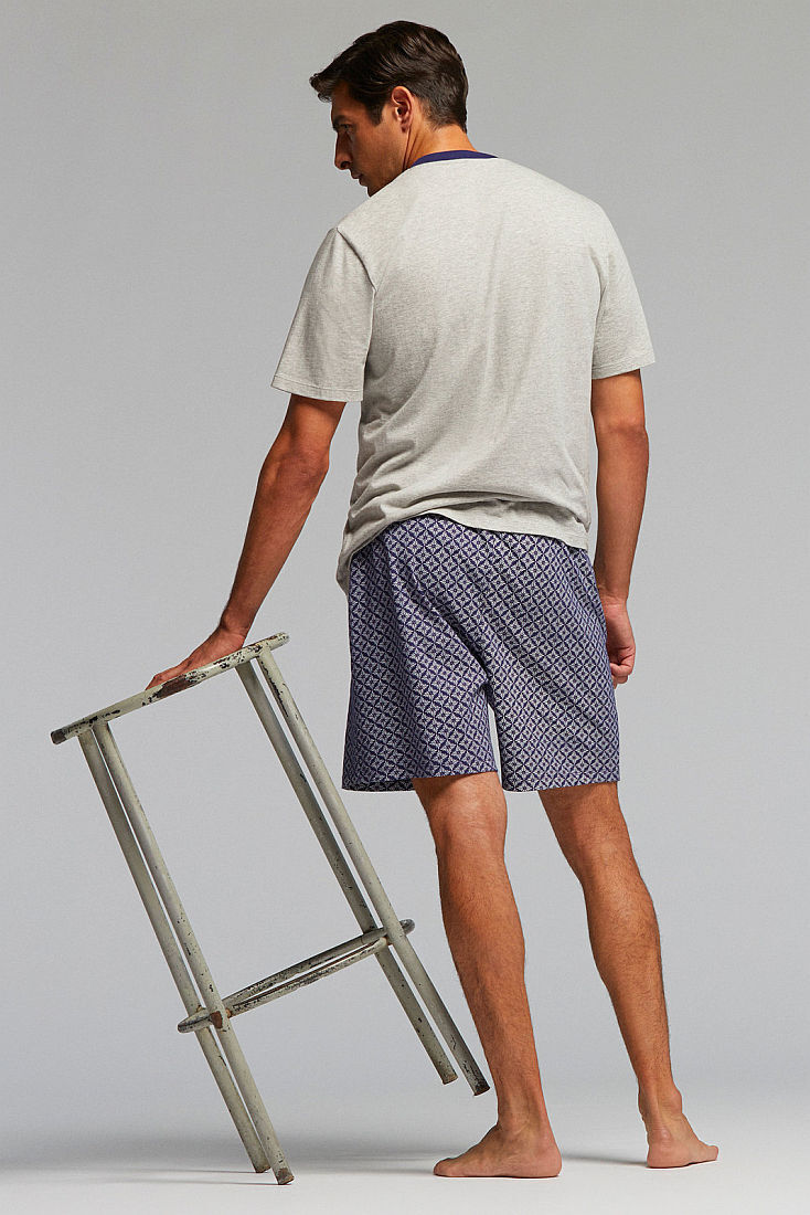 PJ AGAMENNONE ΑΝΔΡΙΚΗ ΒΑΜΒΑΚΕΡΗ ΠΥΤΖΑΜΑ ΜΕ ΚΟΝΤΟ ΜΑΝΙΚΙ ΠΑΤΙΛΕΤΑ ΤΣΕΠΑΚΙ ΚΑΙ ΣΟΡΤΣ ΜΕ ΚΑΡΟ ΣΧΕΔΙΟ