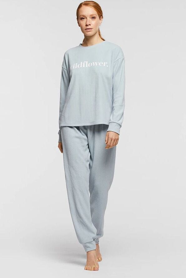 PJ AMIATA RIBBED MICROPOLAR SWEATER AND TROUSERS. VELVET-EFFECT FLOCK PRINT ON THE FRONT OF THE SWEATER. TROUSERS WITH POCKET ON THE BACK.